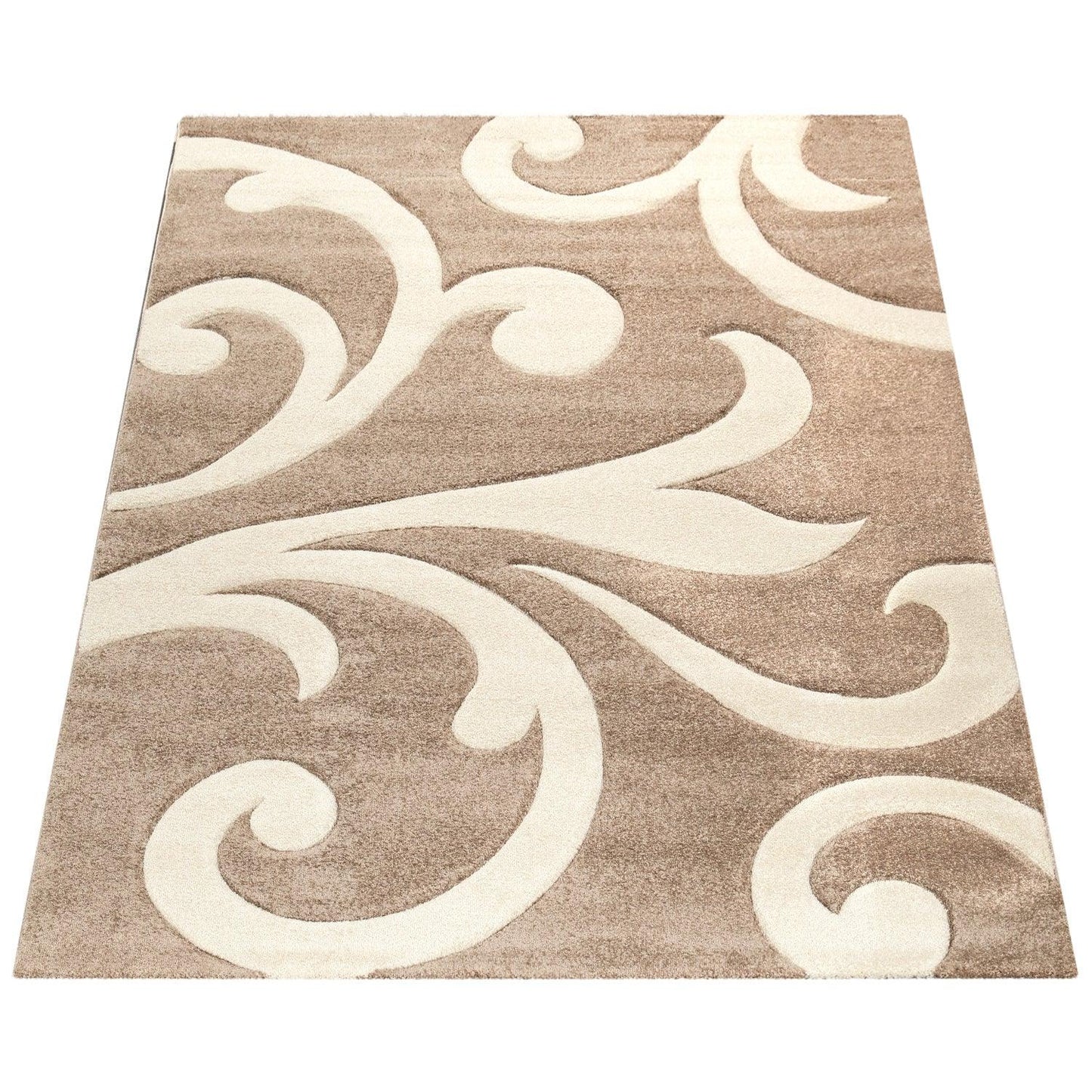 Lafleur Modern Floral Area Rug Beige Contour Cut 100% Polypropylene