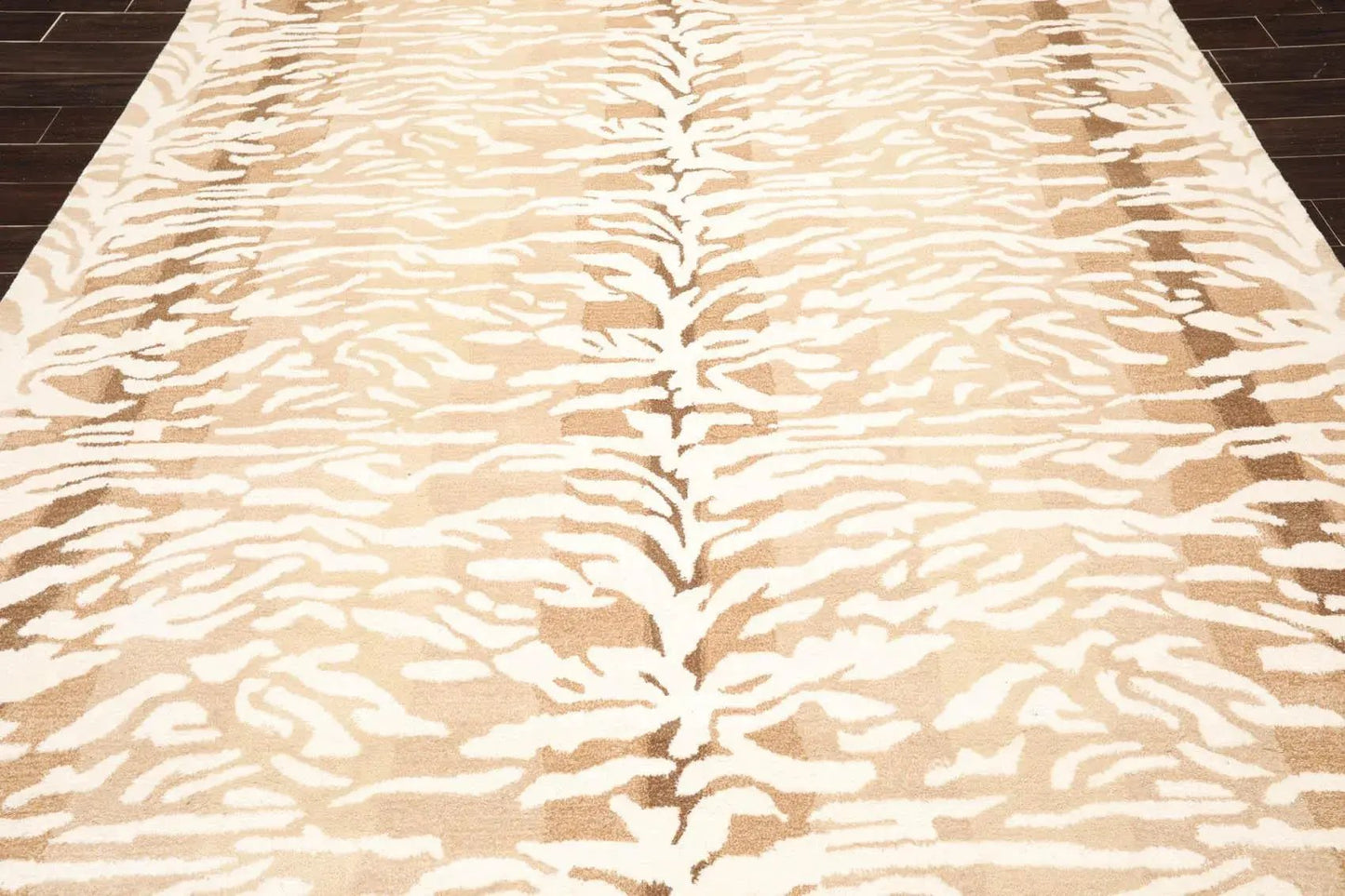 Handmade 100% Wool Tiger Print Area Rug Ivory Beige Multiple Sizes-4