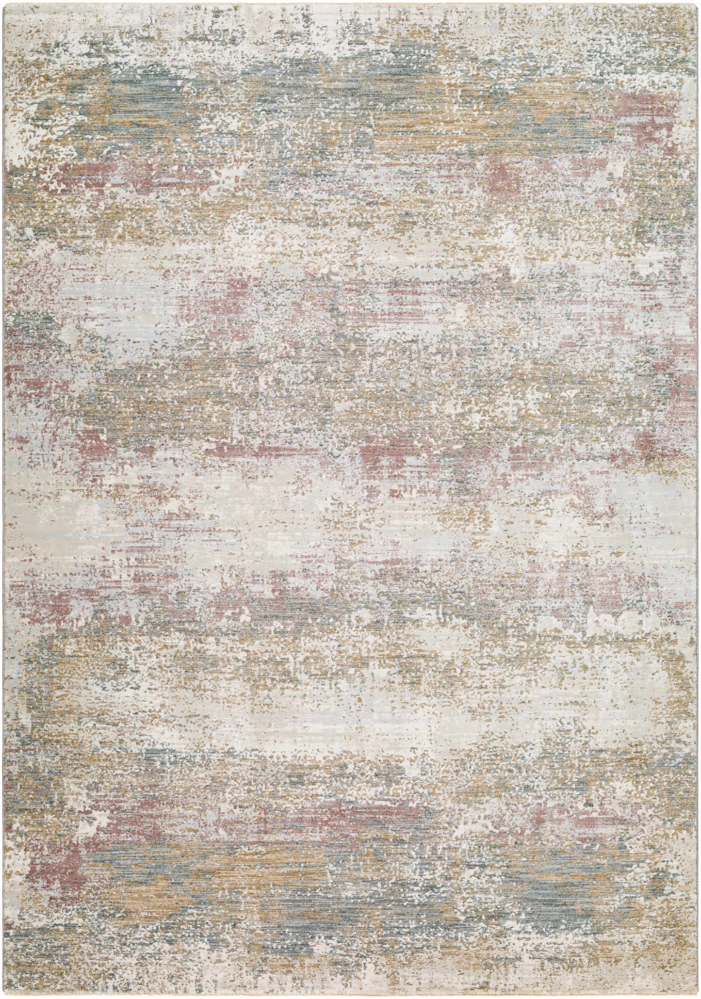 Multicolored area rug with abstract pattern on a plain background