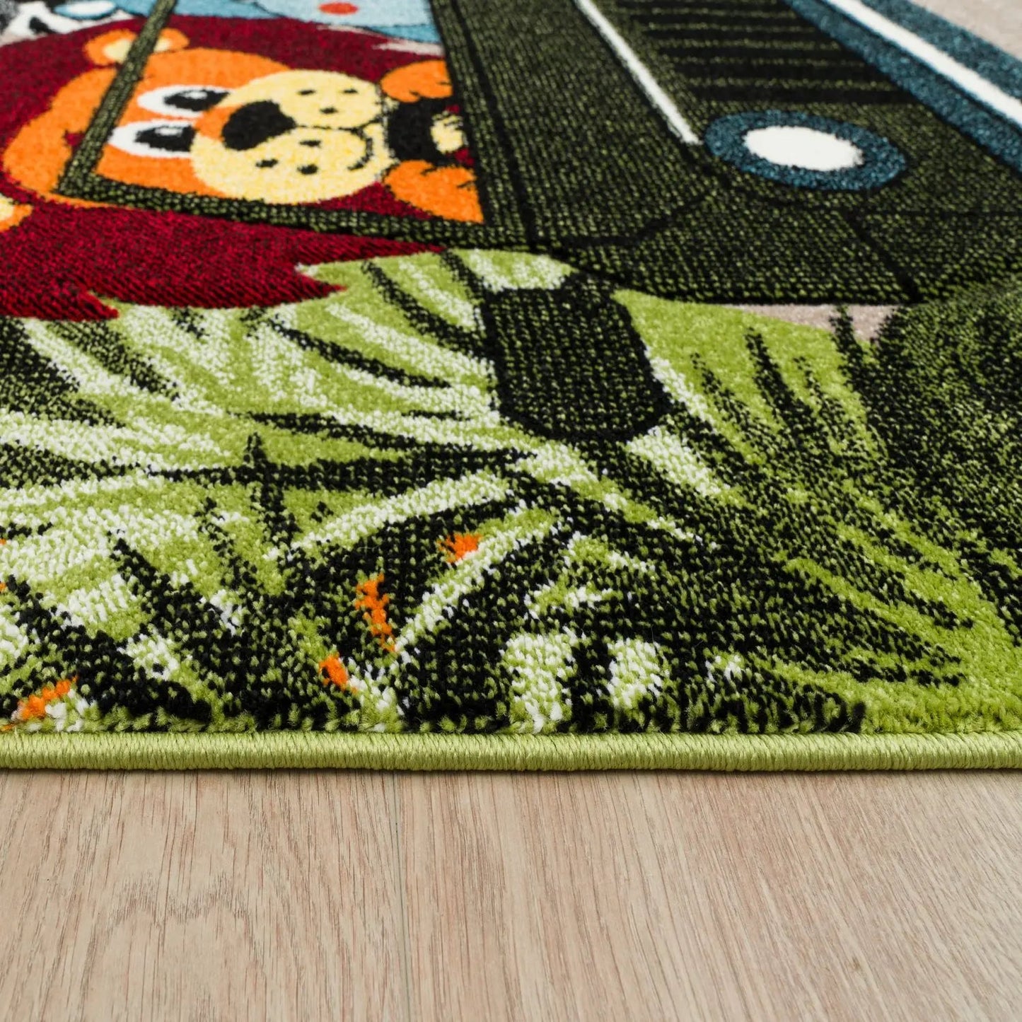 Children's rug with a lion design on a wooden floor