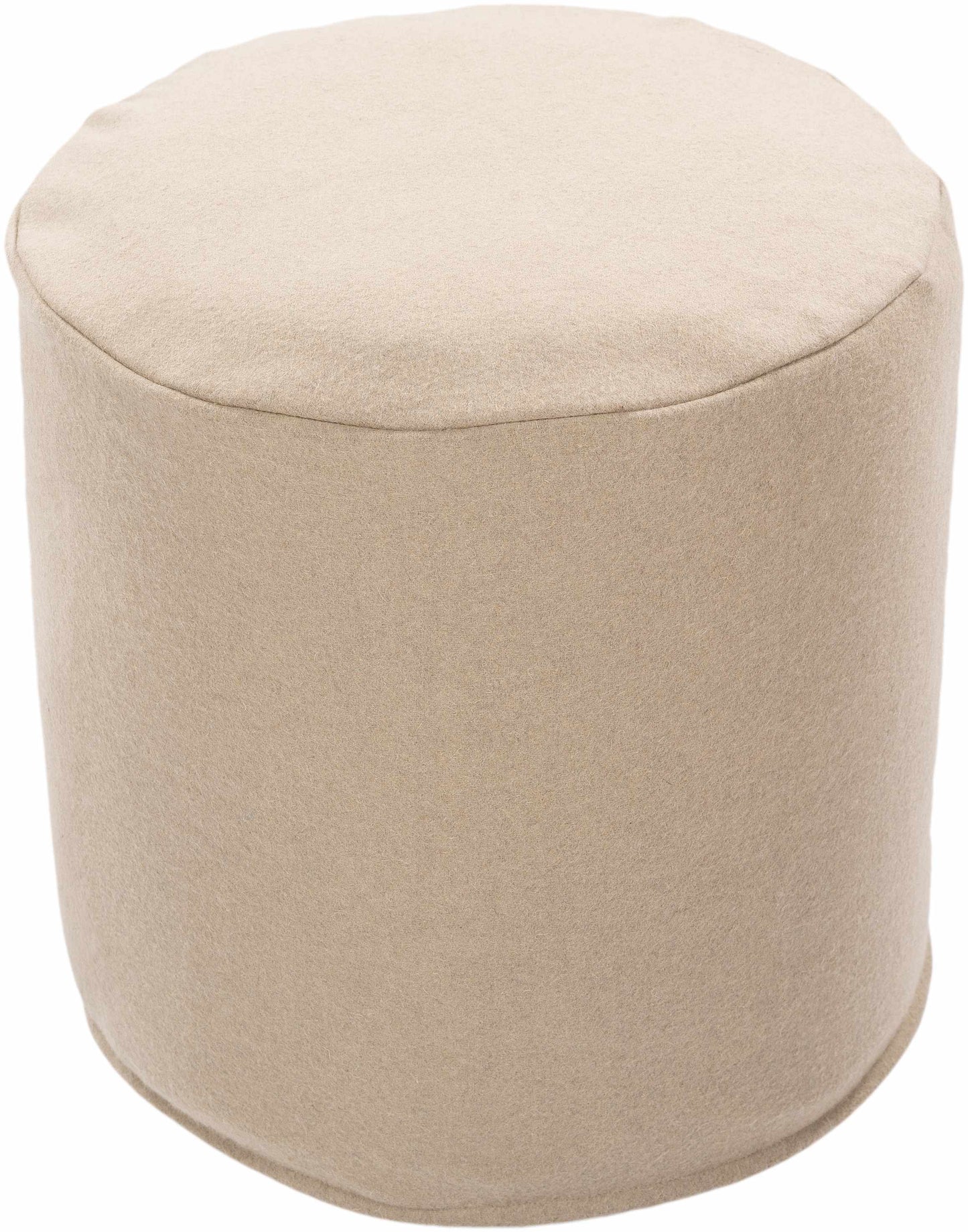 Beige round ottoman on a white background