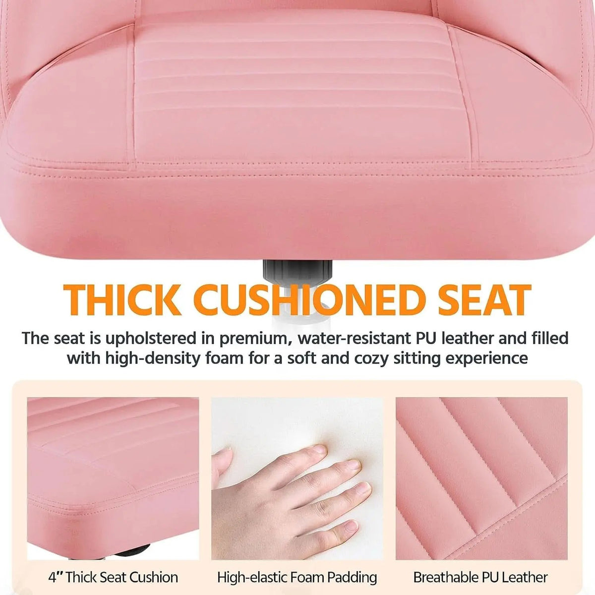 Pink PU Leather Armless Office Chair with Rolling Wheels Mid-Back Task Chair-4