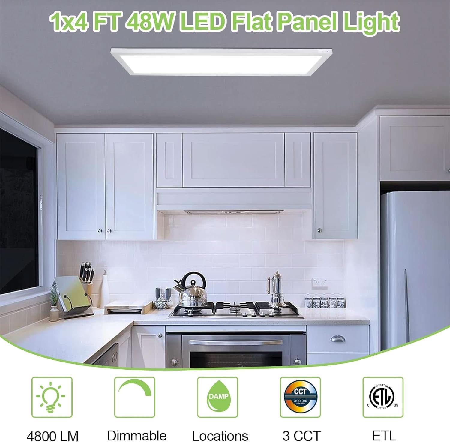 1X4 Ft LED Flat Panel Light 48W 4800 Lm Dimmable Selectable Color 2 Pack-1