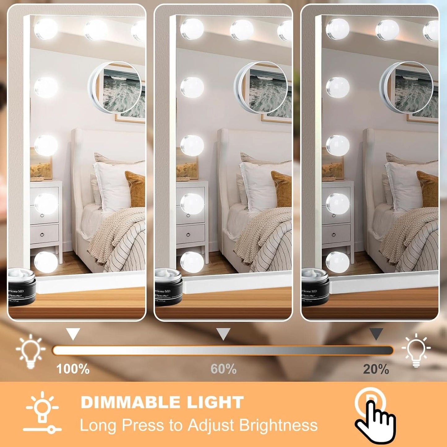 23 Inch Vanity Mirror with 15 Dimmable Lights and 10x Magnification-3
