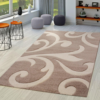 Lafleur Modern Floral Area Rug Beige Contour Cut 100% Polypropylene