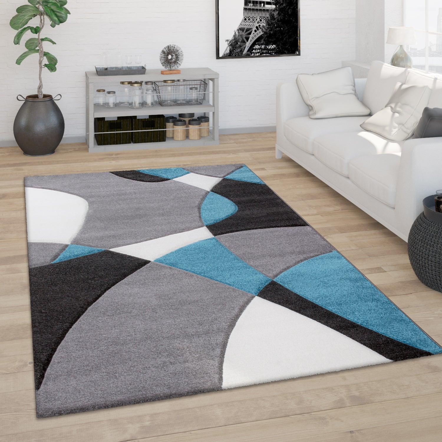 Area Rug Madeira Grey Blue Abstract Curved Pattern Durable Polypropylene