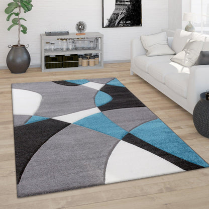 Area Rug Madeira Grey Blue Abstract Curved Pattern Durable Polypropylene