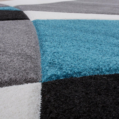 Area Rug Madeira Grey Blue Abstract Curved Pattern Durable Polypropylene