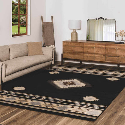 Buckhaven Black Southwestern Area Rug Machine Woven Polypropylene-1