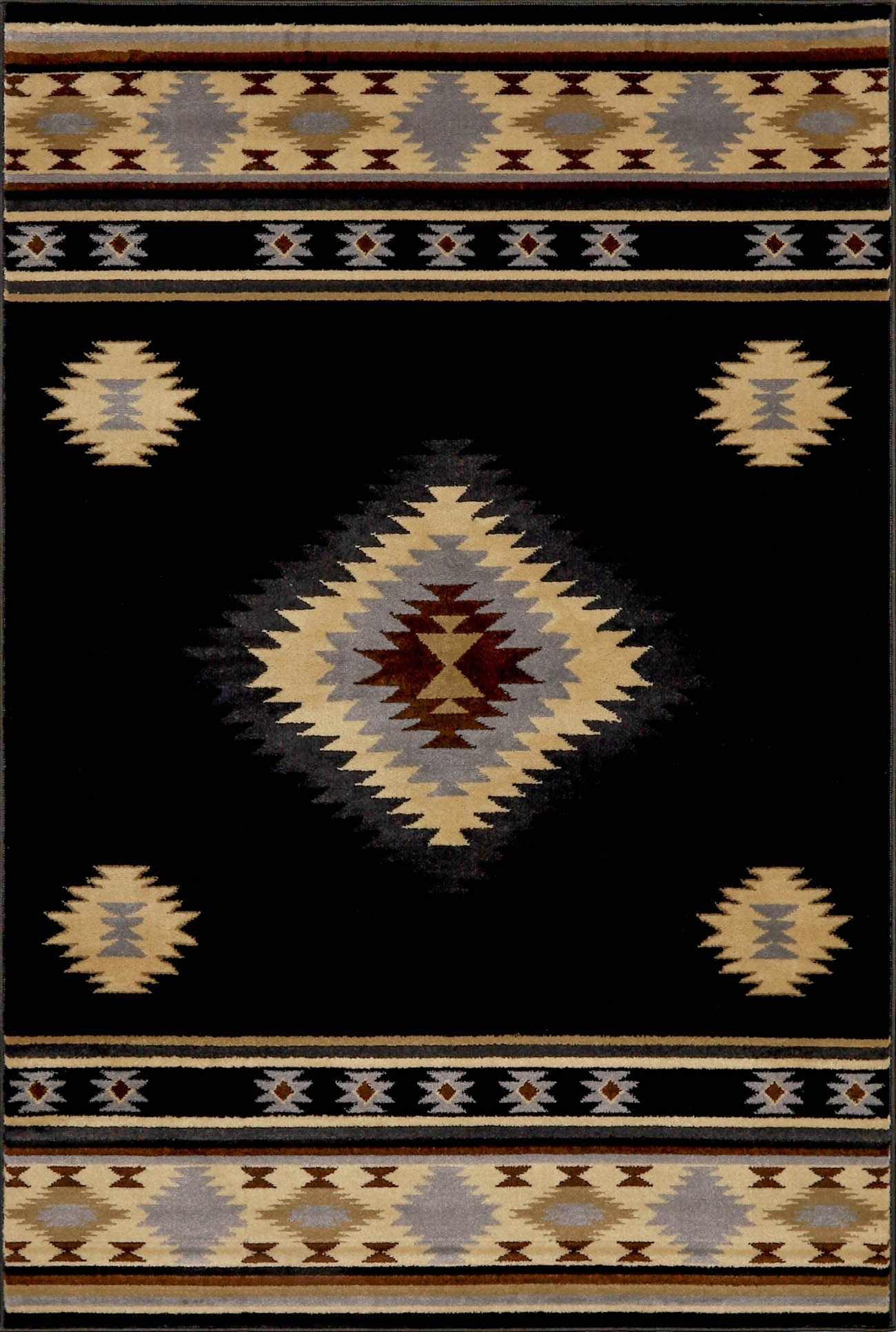 Buckhaven Black Southwestern Area Rug Machine Woven Polypropylene-0