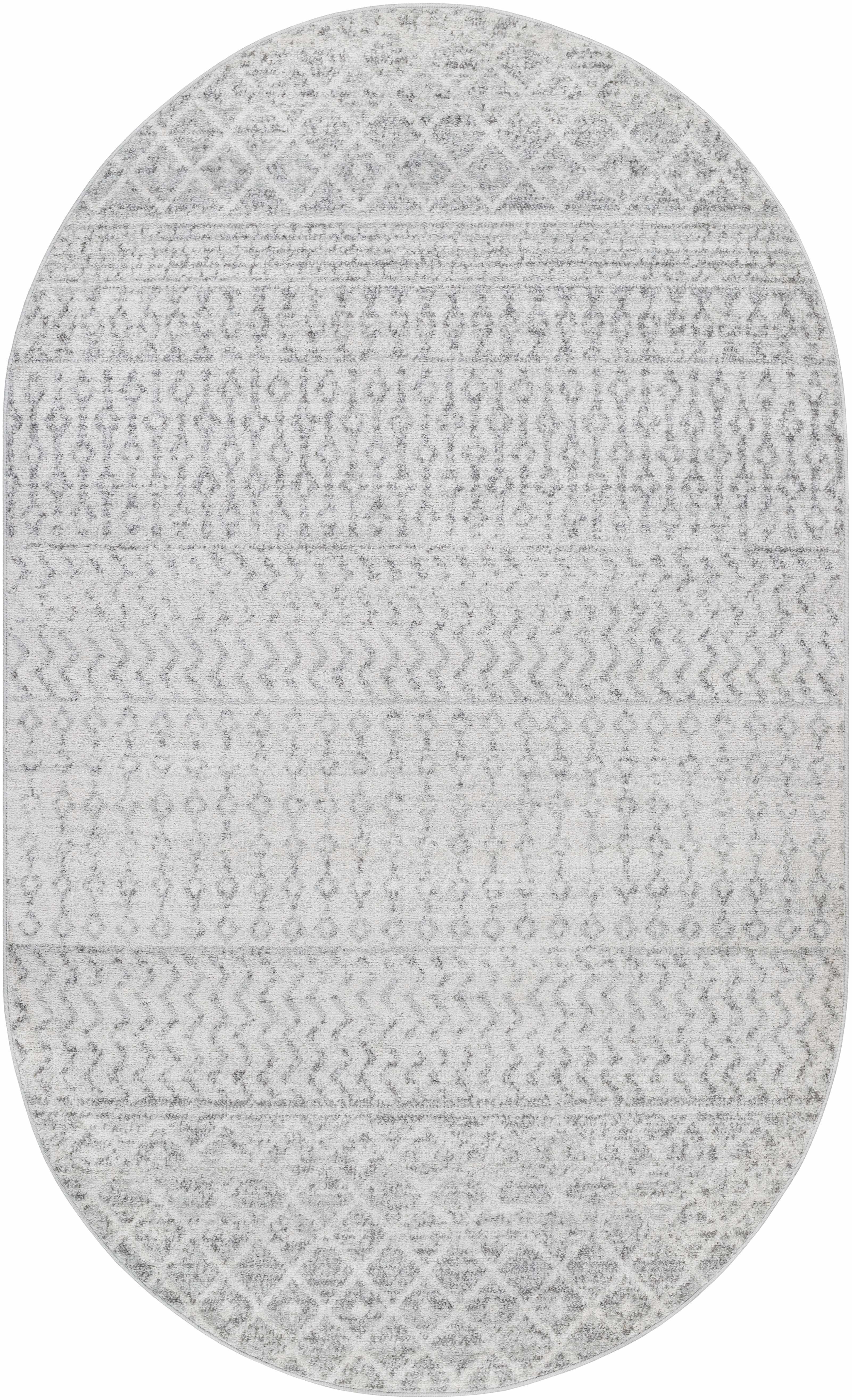 Round gray rug with a subtle pattern on a white background