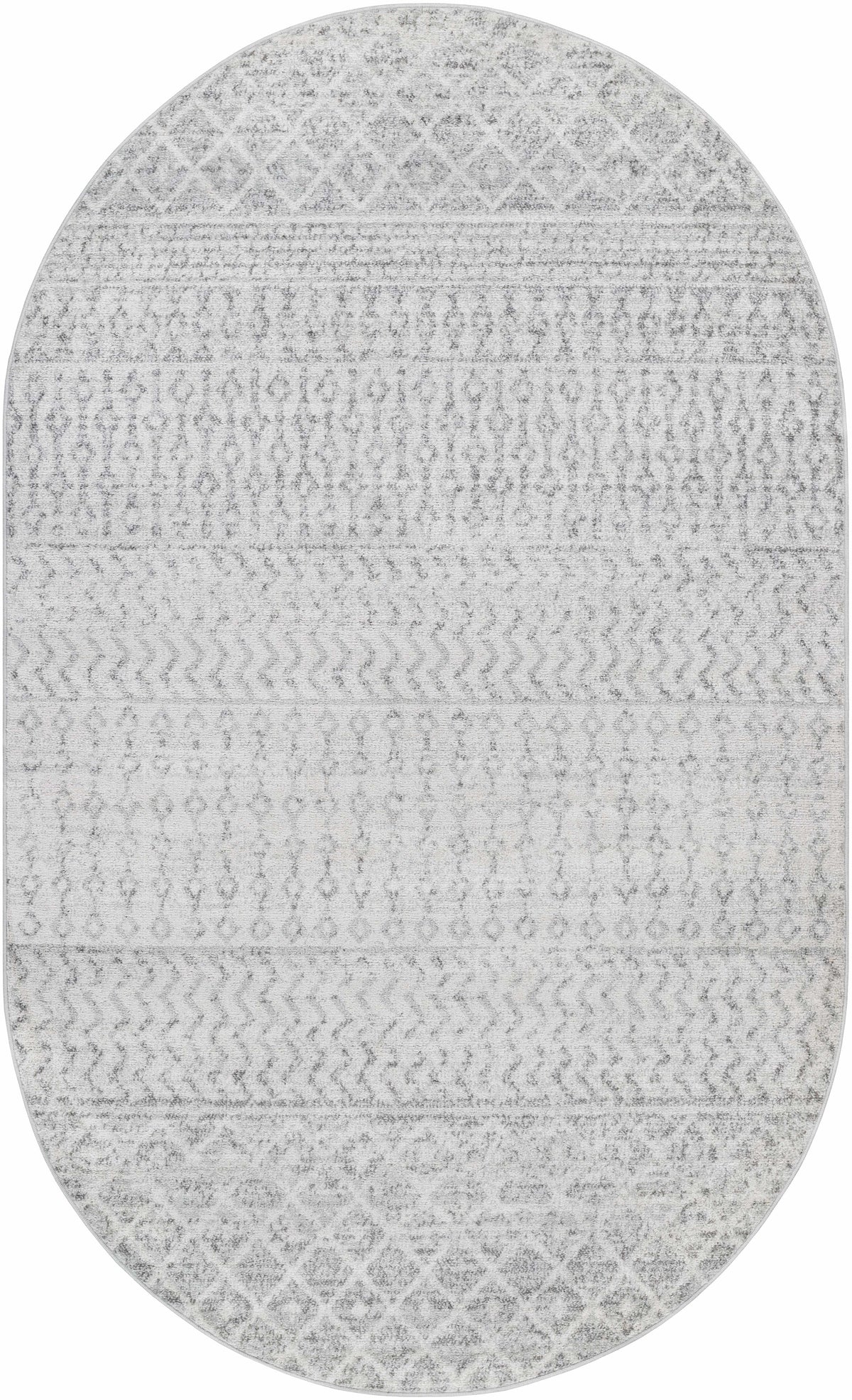 Round gray rug with a subtle pattern on a white background
