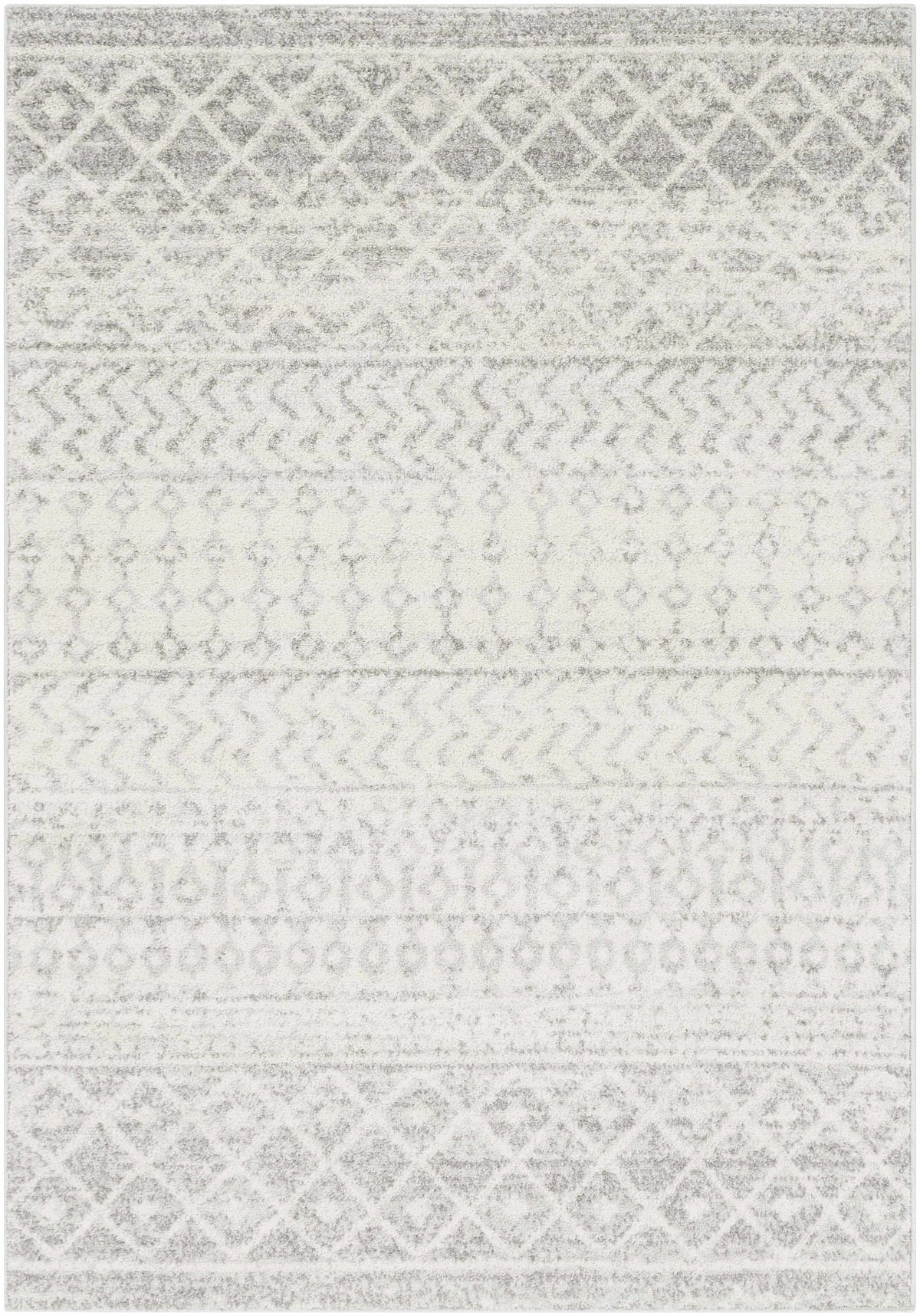 Gray and white geometric patterned rug