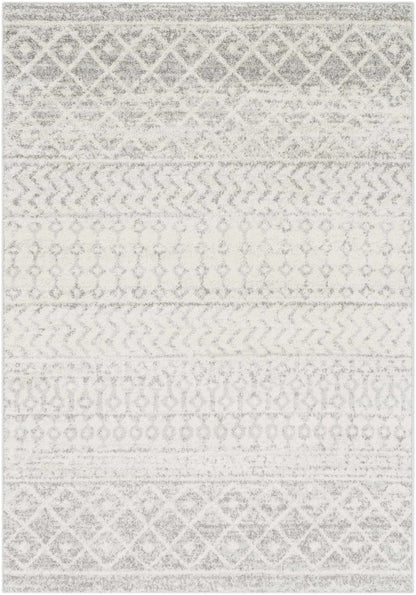 Gray and white geometric patterned rug