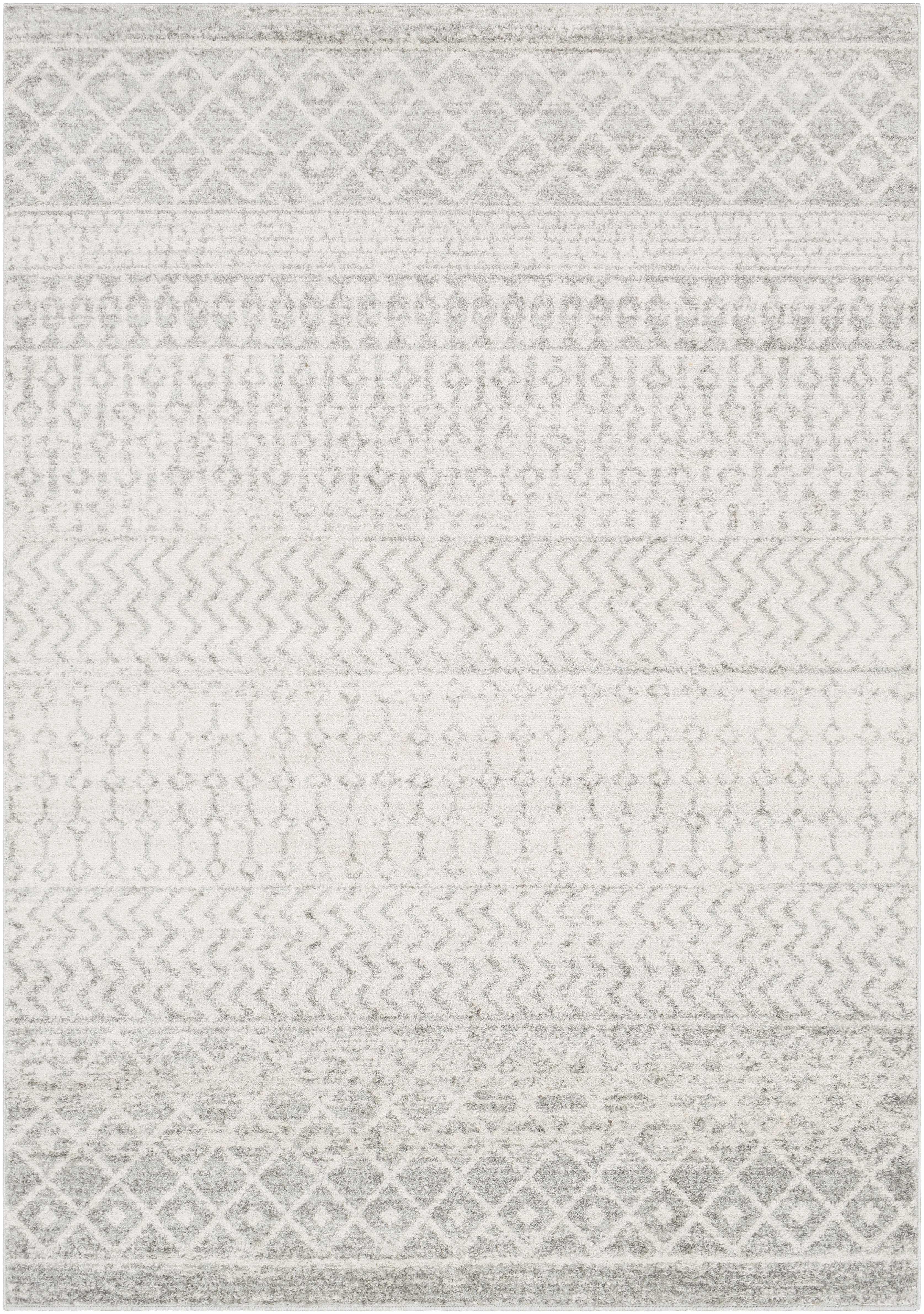 Gray and white geometric patterned rug