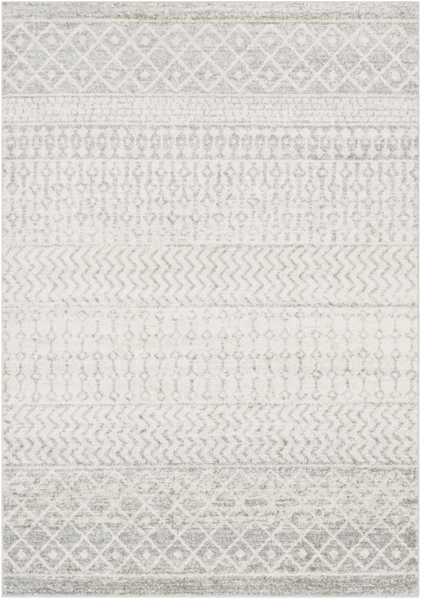 Gray and white geometric patterned rug