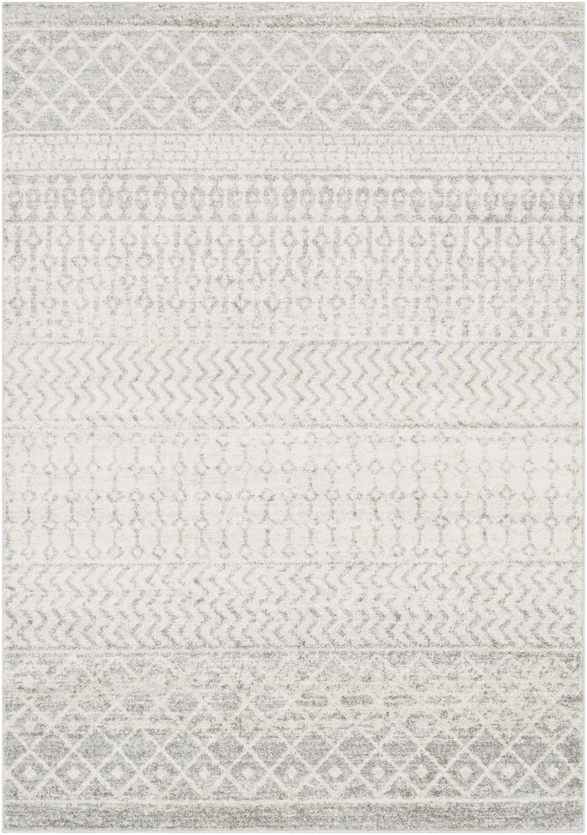 Gray and white geometric patterned rug