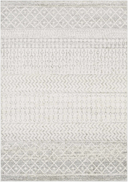 Gray and white geometric patterned rug