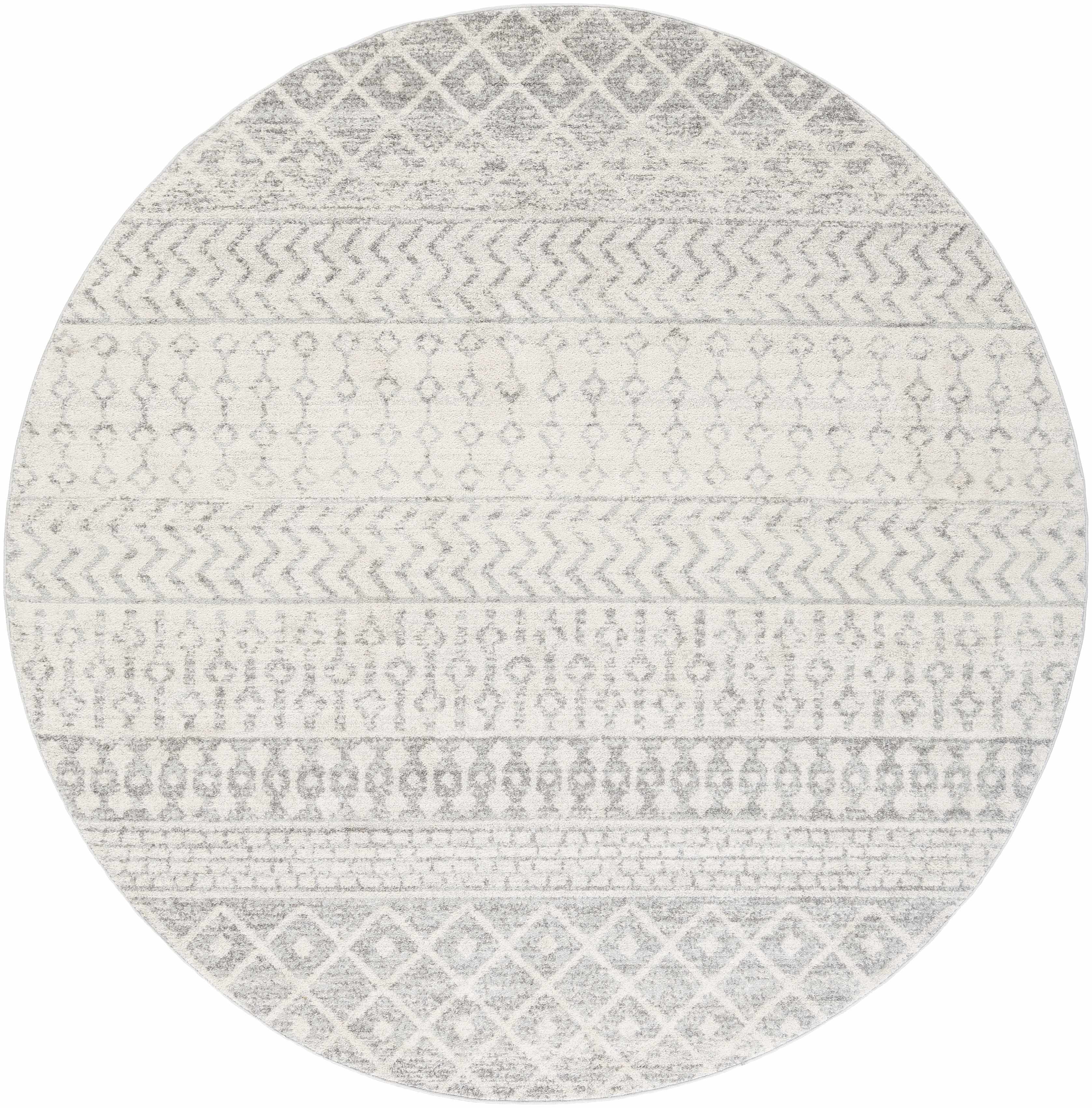Round rug with a geometric pattern on a white background