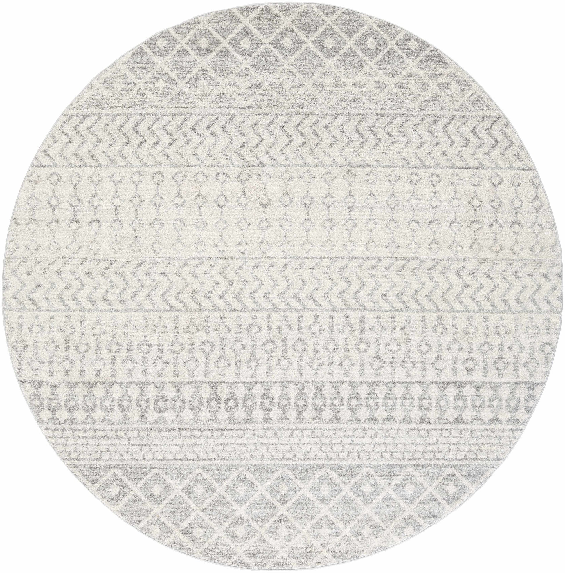Round rug with a geometric pattern on a white background