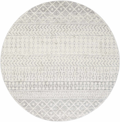 Round rug with a geometric pattern on a white background