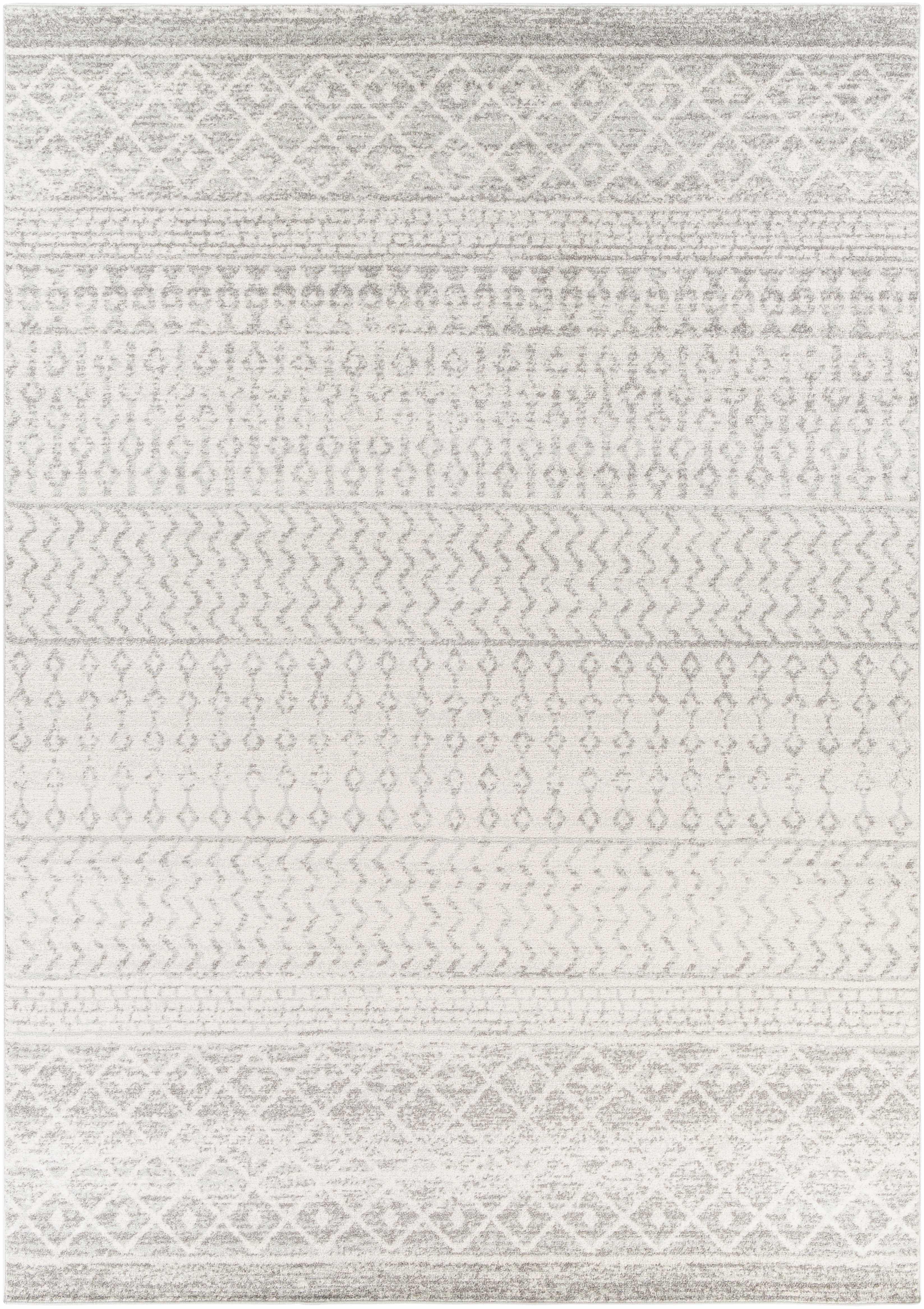 Textured area rug with geometric pattern on a white background