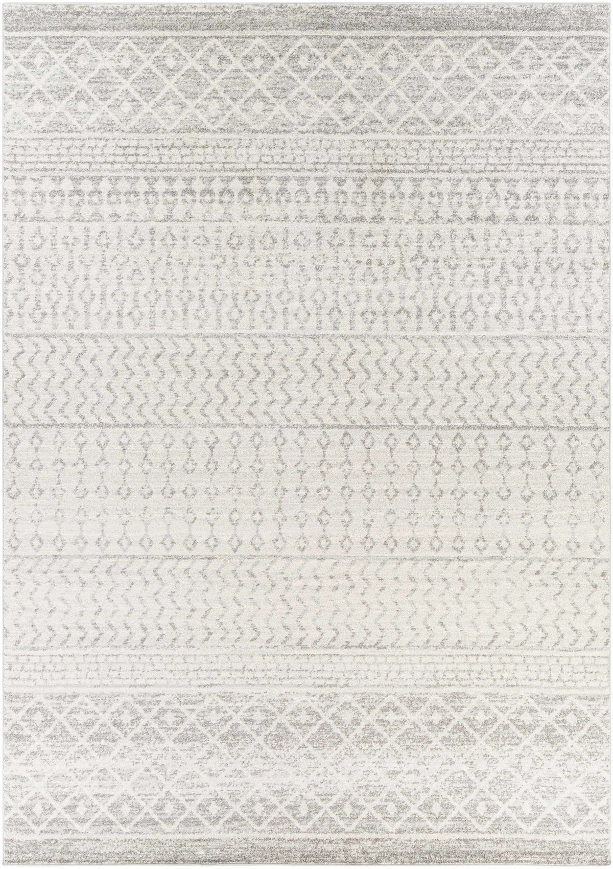 Textured area rug with geometric pattern on a white background