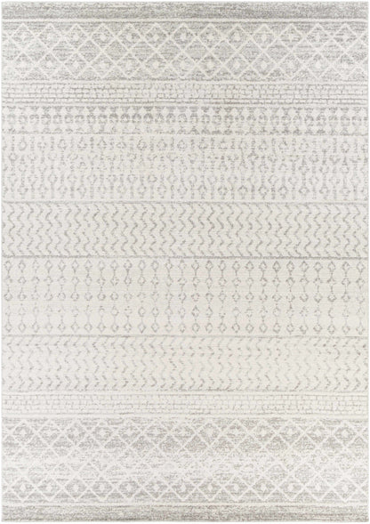 Textured area rug with geometric pattern on a white background