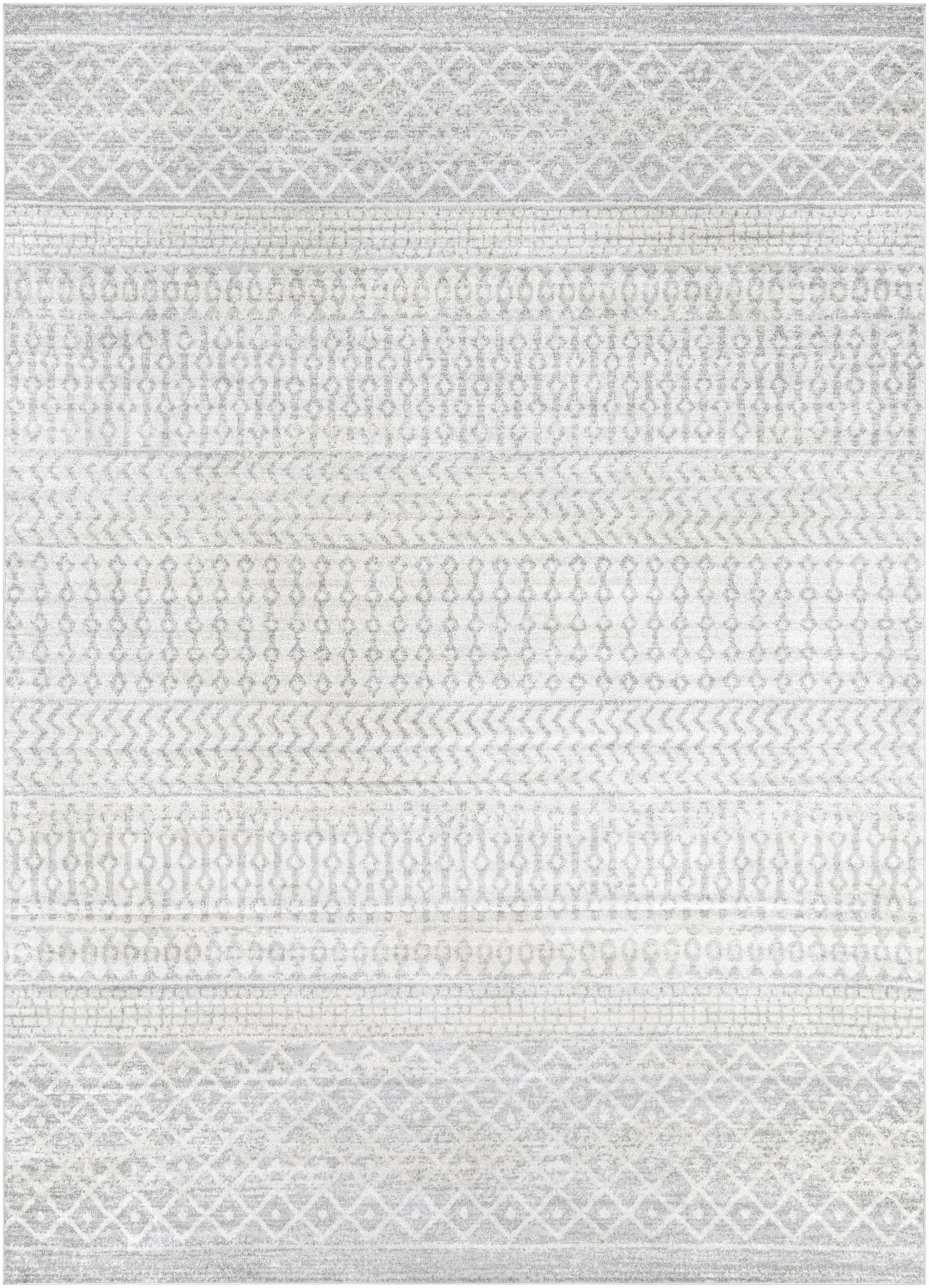 Textured white rug with geometric pattern