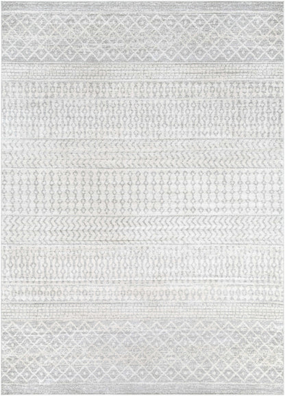 Textured white rug with geometric pattern