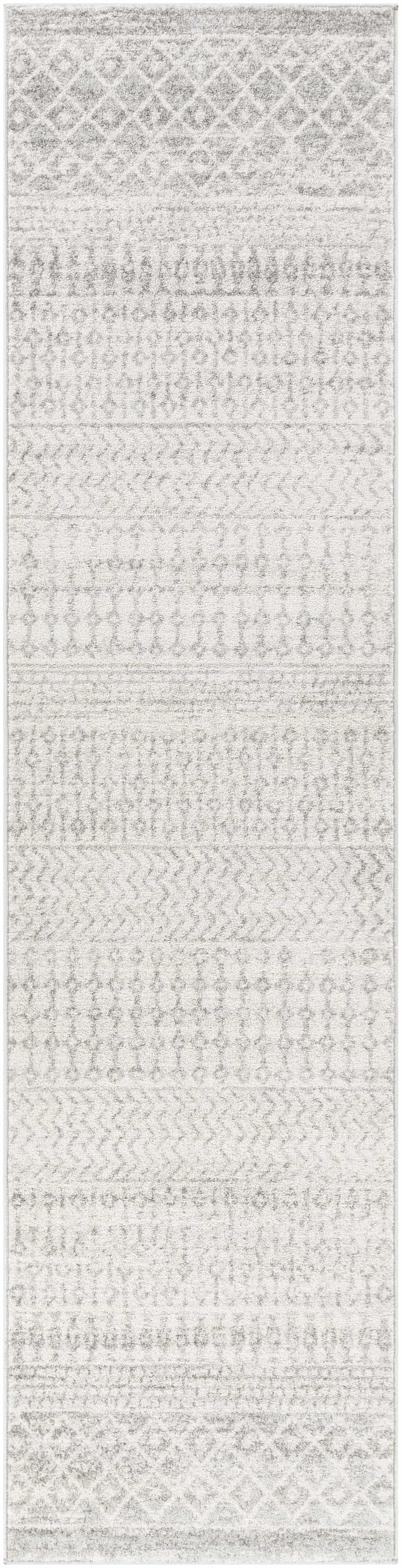 Textured white and gray area rug with geometric pattern