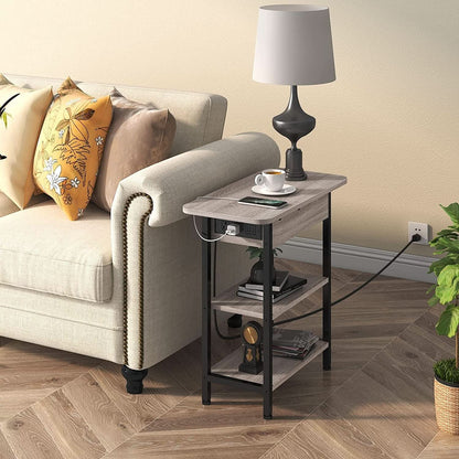 End Table with Vertical Charging Station USB Outlets Greige Modern Side Table-1