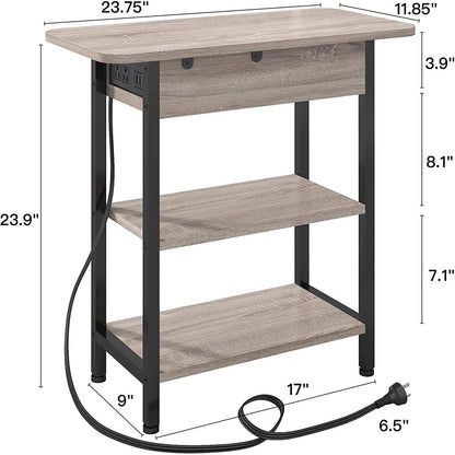 End Table with Vertical Charging Station USB Outlets Greige Modern Side Table-3