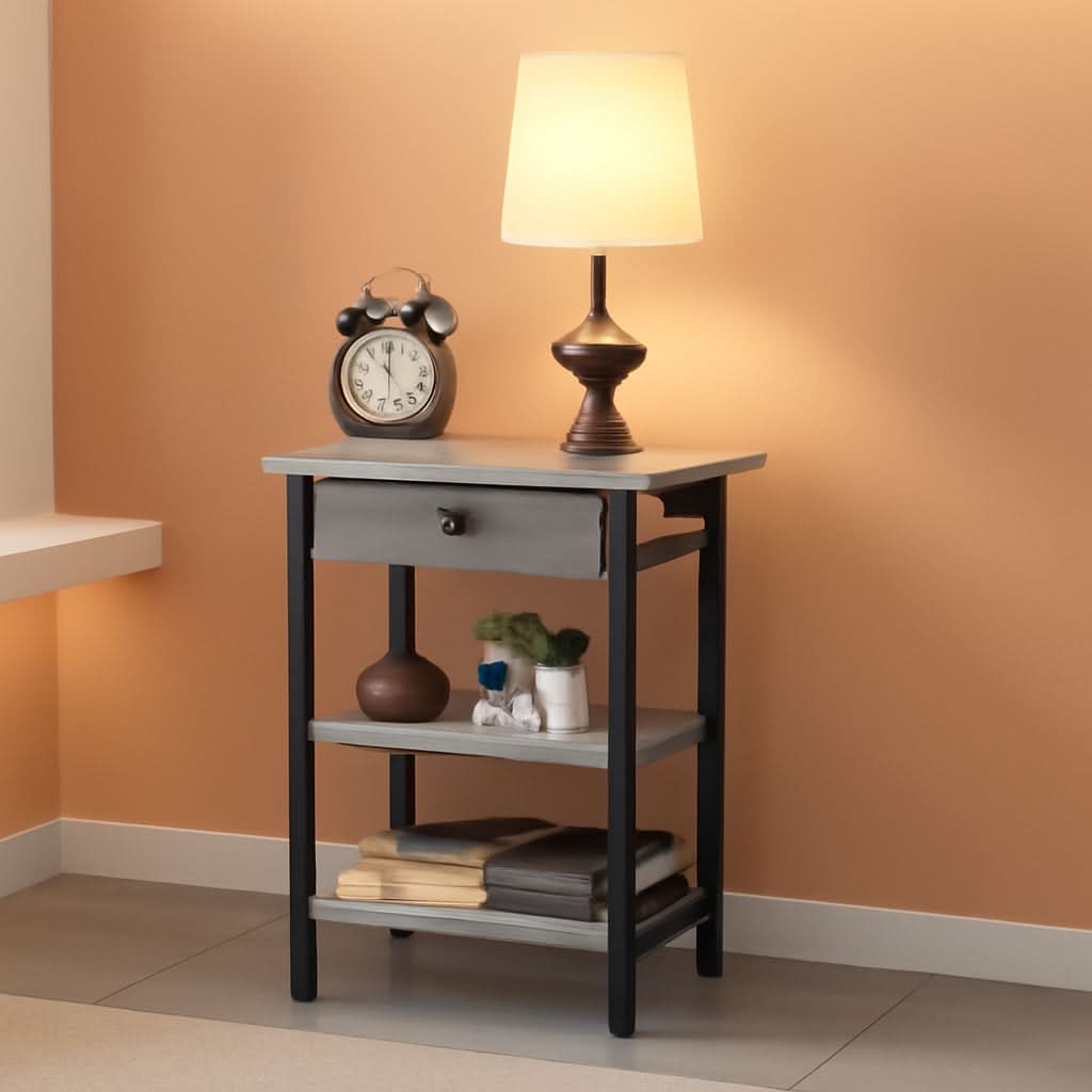 End Table with Vertical Charging Station USB Outlets Greige Modern Side Table-0