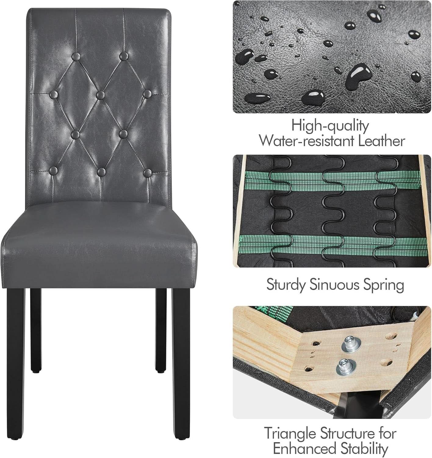 Gray Faux Leather Parsons Dining Chairs Set of 2 High Back Upholstered-3