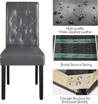 Gray Faux Leather Parsons Dining Chairs Set of 2 High Back Upholstered-3