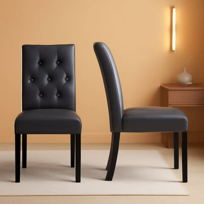 Gray Faux Leather Parsons Dining Chairs Set of 2 High Back Upholstered-0