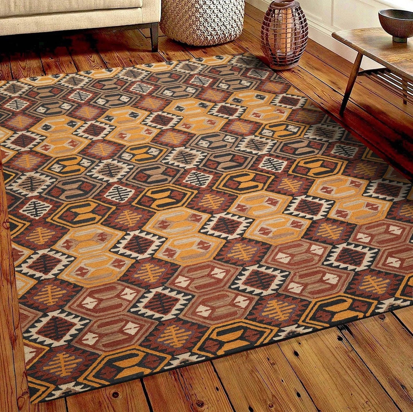 Handmade Multi Size 100% Wool Gold Traditional Oriental Area Rug-0