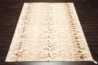 Handmade 100% Wool Tiger Print Area Rug Ivory Beige Multiple Sizes-2