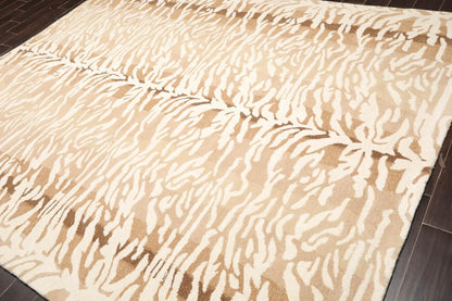 Handmade 100% Wool Tiger Print Area Rug Ivory Beige Multiple Sizes-3