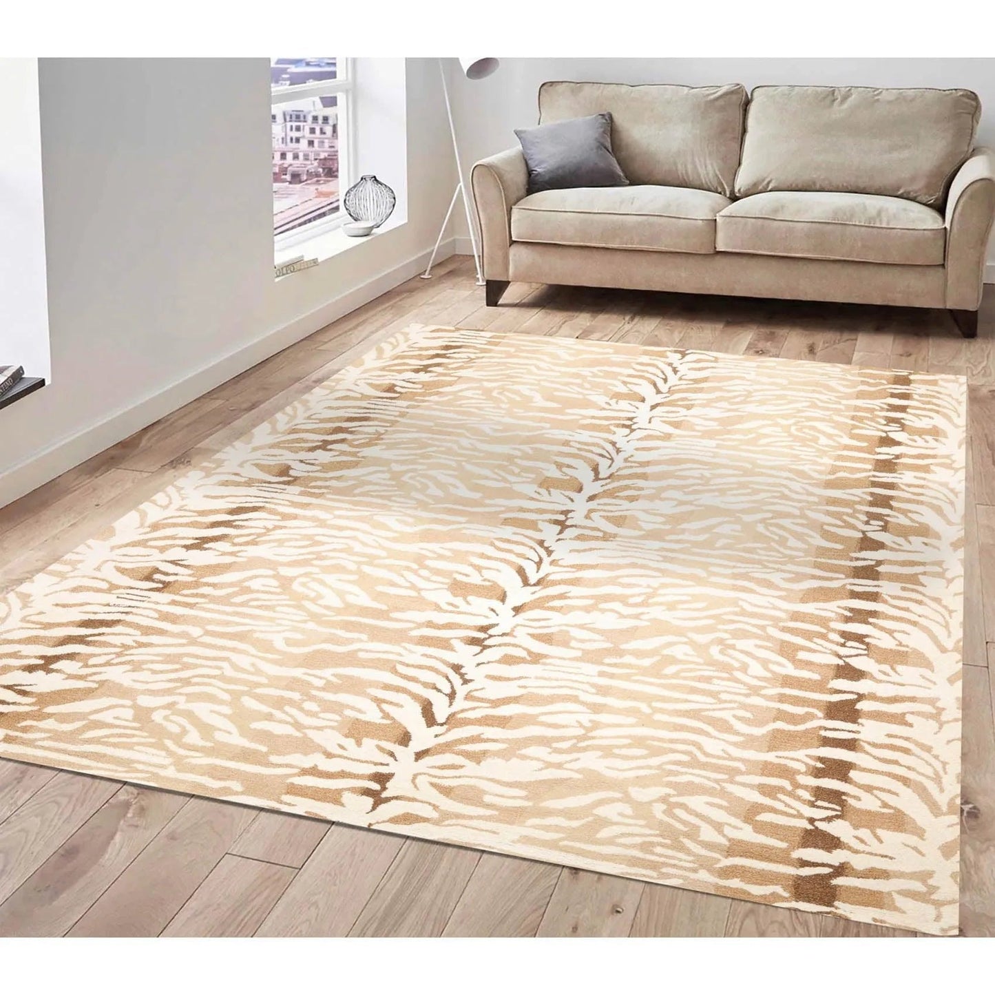 Handmade 100% Wool Tiger Print Area Rug Ivory Beige Multiple Sizes-0