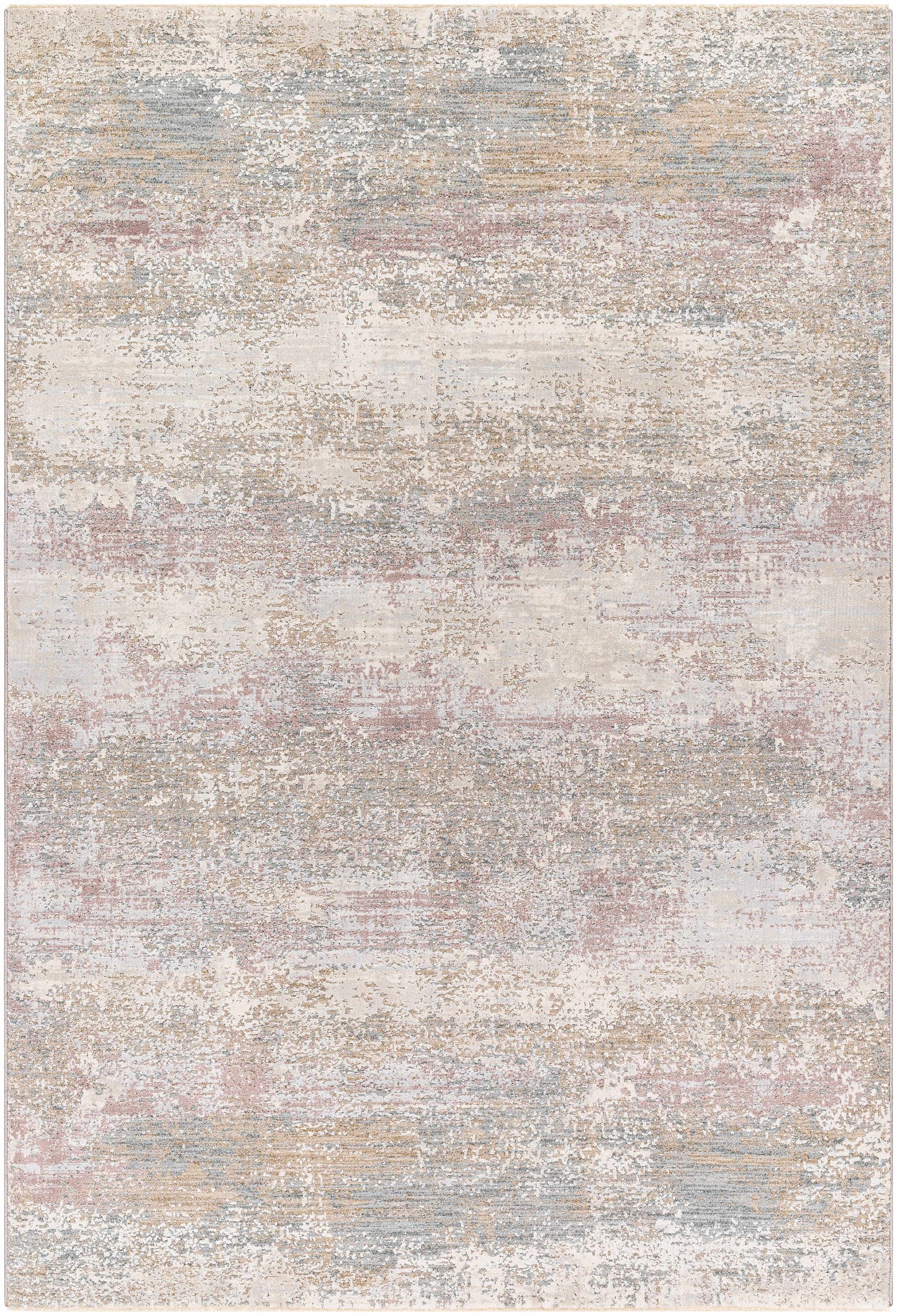 Textured area rug with a neutral color palette on a white background