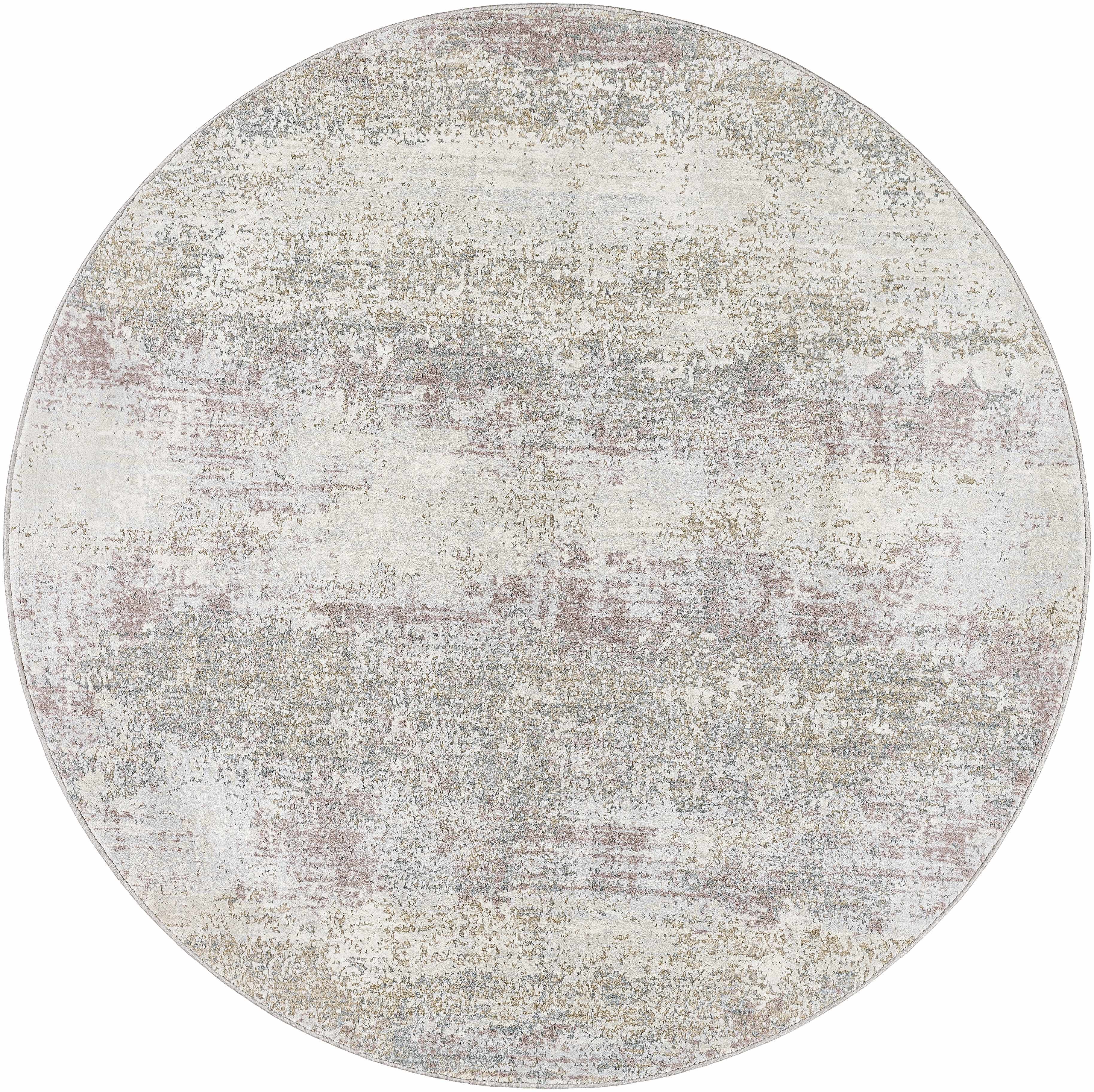 Round area rug with a textured pattern on a white background