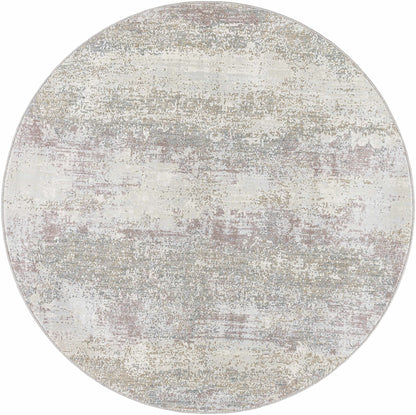 Round area rug with a textured pattern on a white background