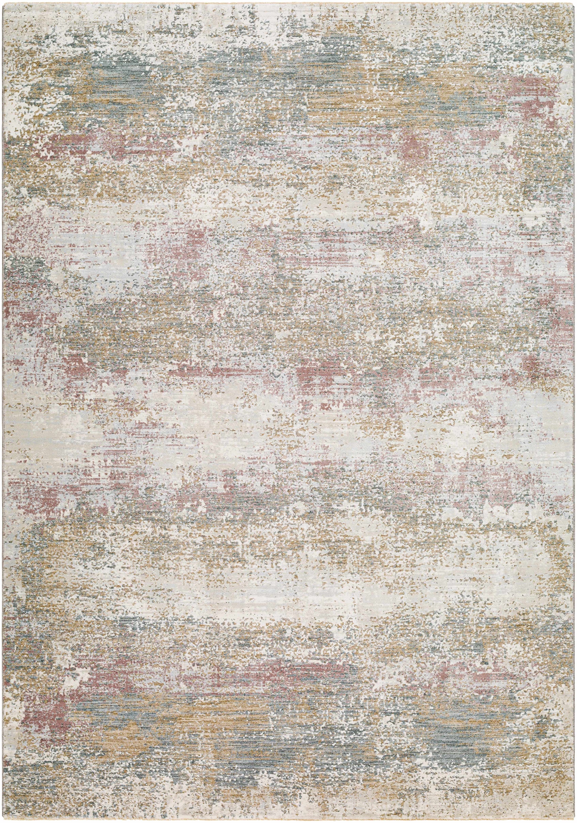 Multicolored area rug with abstract pattern on a plain background