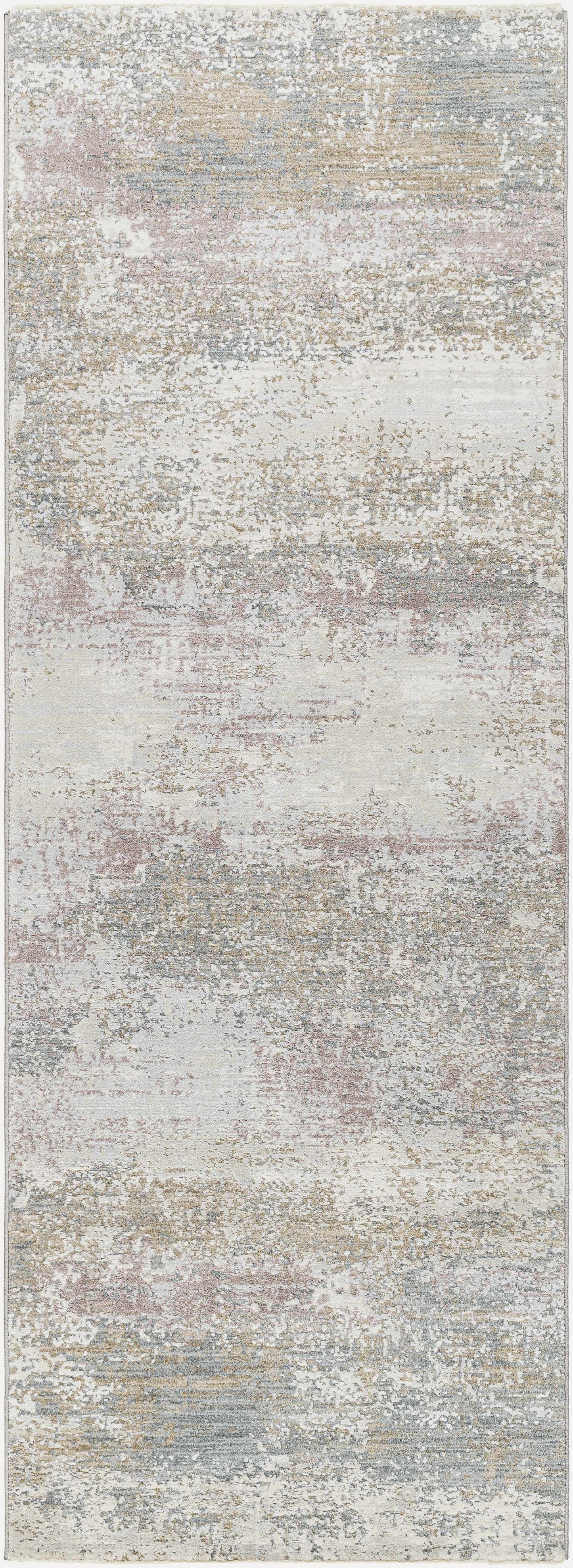 Textured area rug with a neutral color palette on a plain background