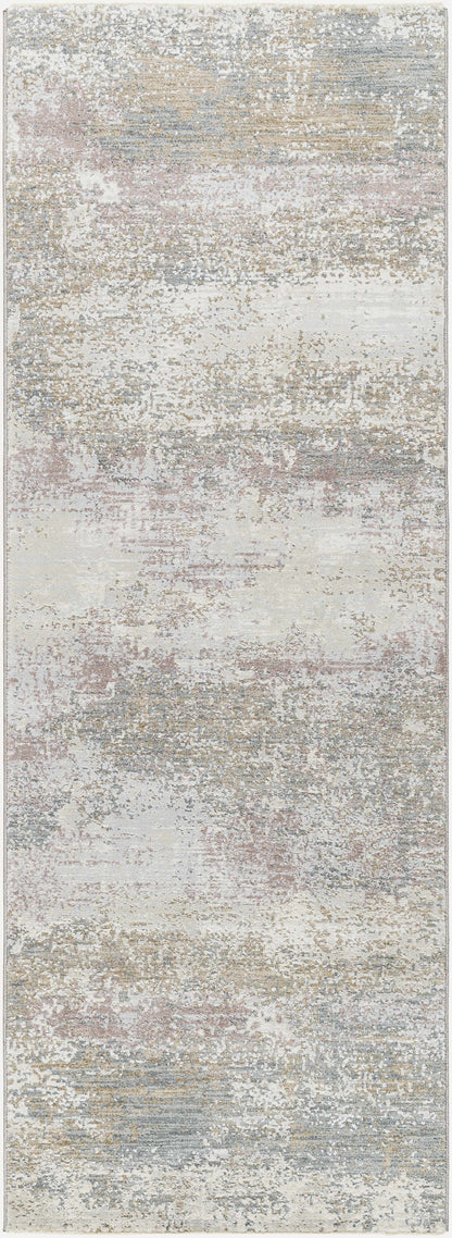 Textured area rug with a neutral color palette on a plain background