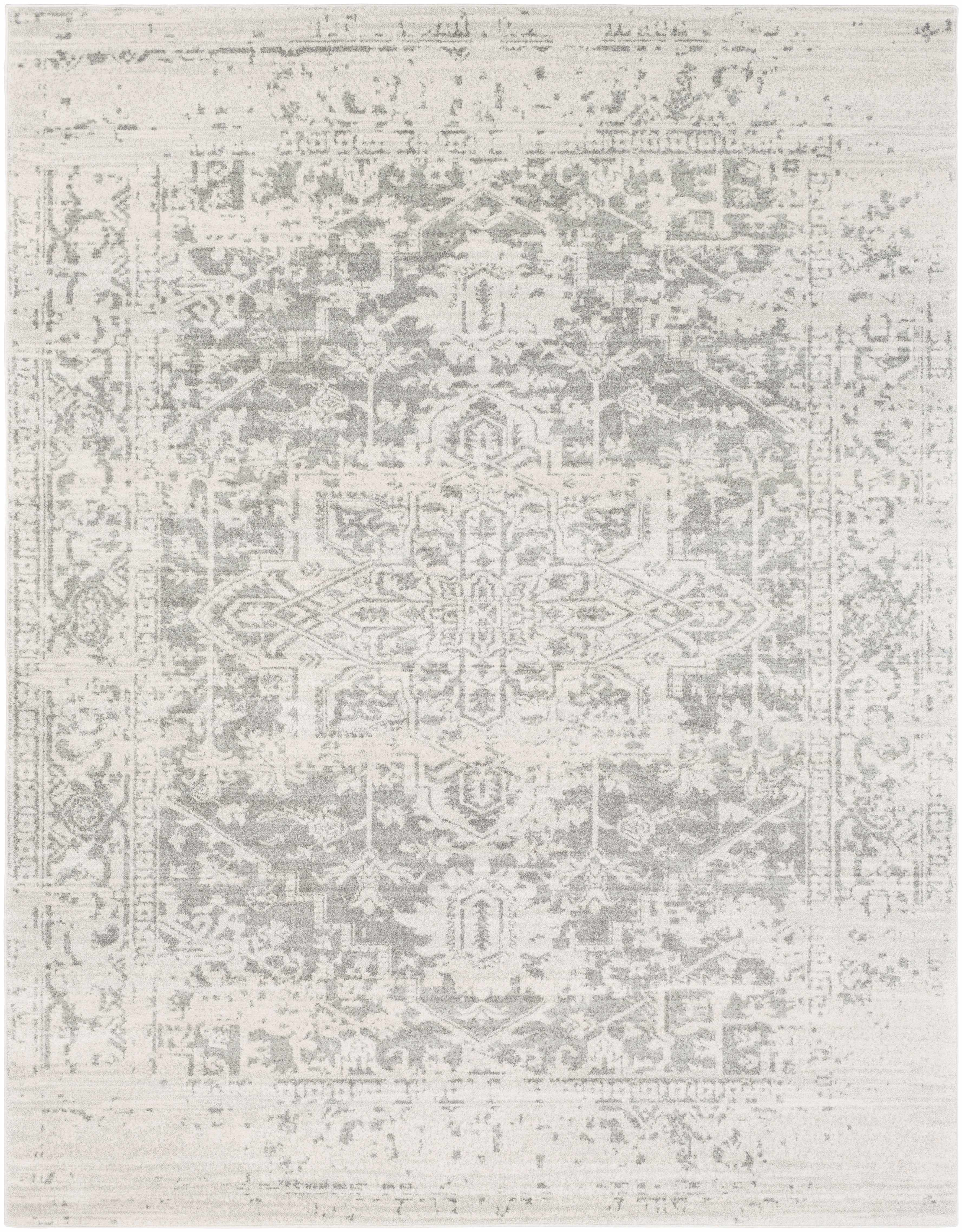 Patterned rug with geometric design on a light background