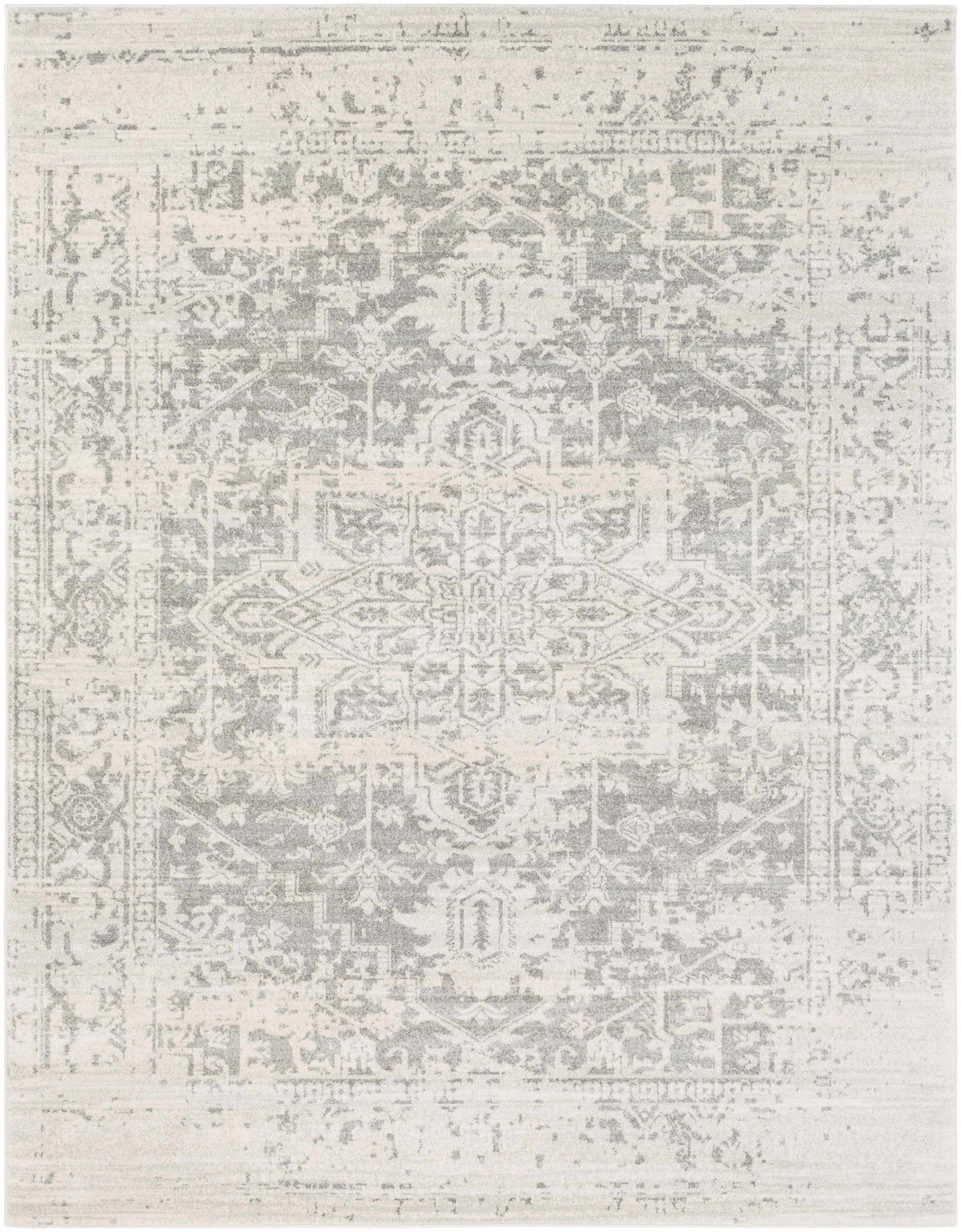 Patterned rug with geometric design on a light background