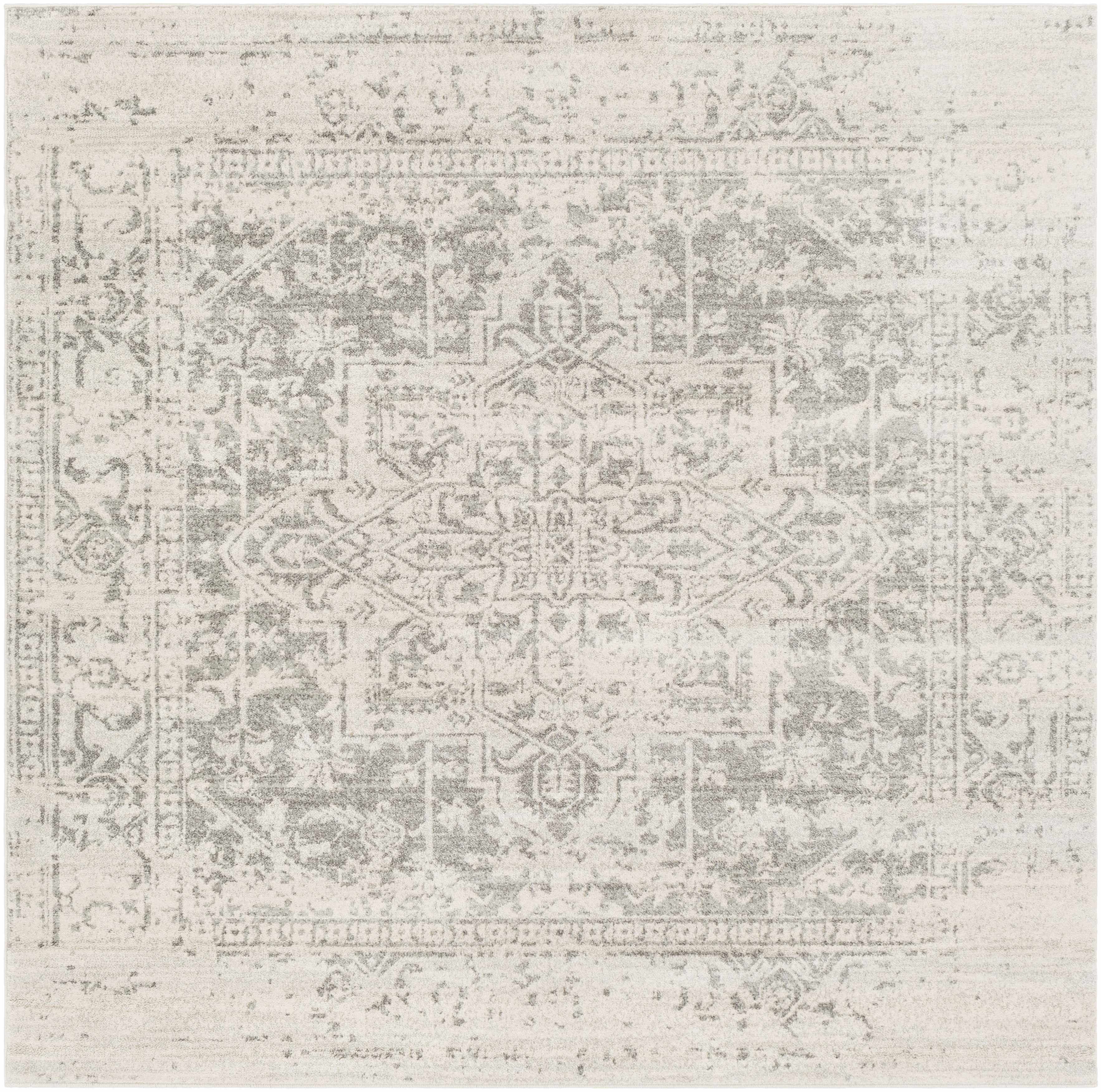 Patterned rug with geometric design on a light background